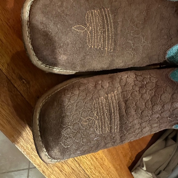 Ariat Ranchero Boots Kids 4/Women's 6 Style 10014120 Teal with Orange Cross - Picture 4 of 8